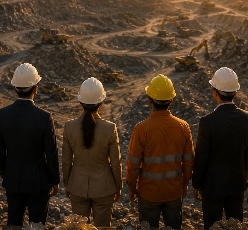 Mining team reviewing operations at a site